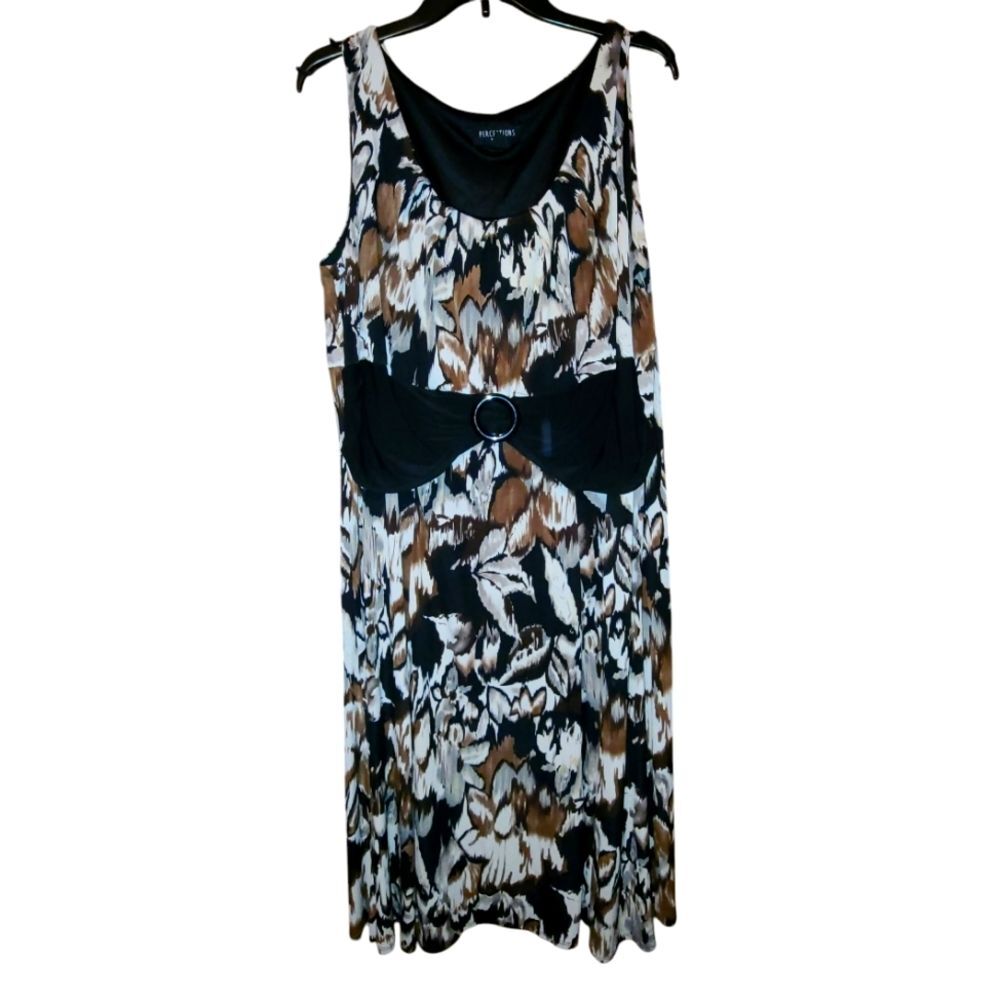 Perceptions Brown, Black and Cream Womens Plus Midi Dress Size 18W